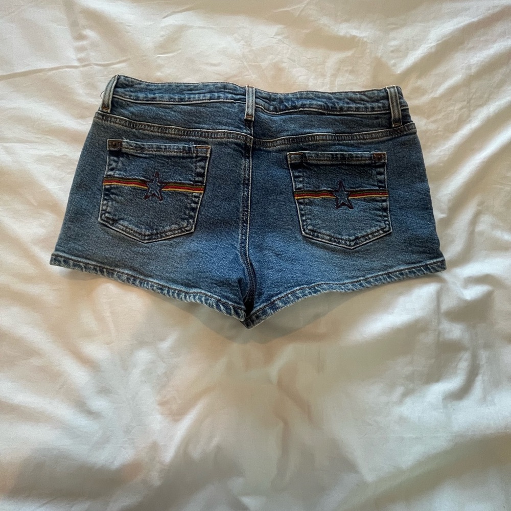 Roxy Blue and Orange Jean Shorts Distressed Cut-Off Style